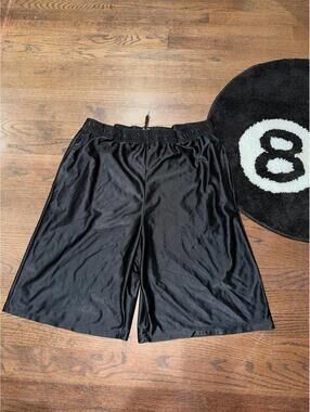 Ultra Performance Black Satin Shimmer Dazzle Baggy Hoop Shorts Mens XXL Y2K Rare